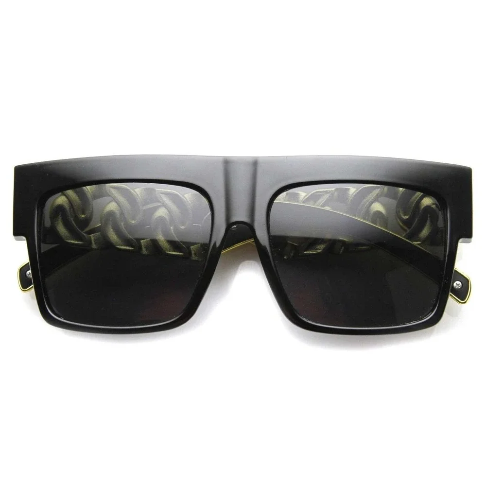Flat Top Gold Chain Link Hip Hop Rapper Aviator Celebrity Sunglasses Street Wear